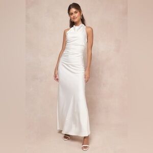 White Satin Backless Maxi Dress